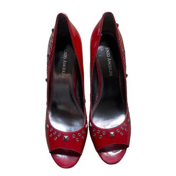 Enzo Angiolini Candy Apple Red Studded Peep Toes - Picture 12 of 16